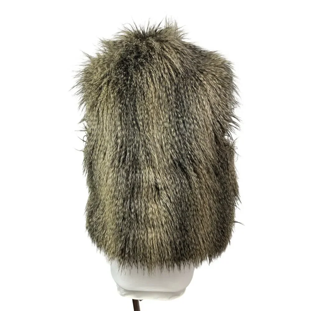 Michael Kors Womens Beige Faux Raccoon Fur Sleeveless Open Vest Jacket Size M